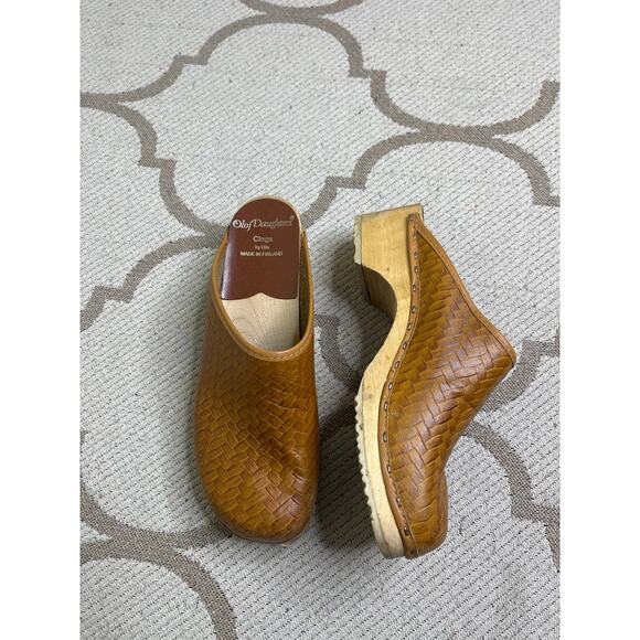 Olof Daughters Wooden Leather Clogs by Ulla made in Finland, size 38/ US 7.5 - Picture 10 of 14